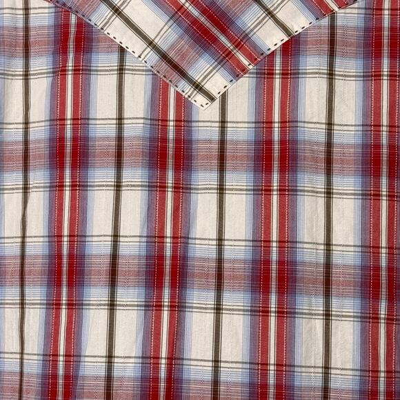 Wrangler Sz XL-short sleeve-pearl snap-button up-red.brown.blue - Picture 5 of 5